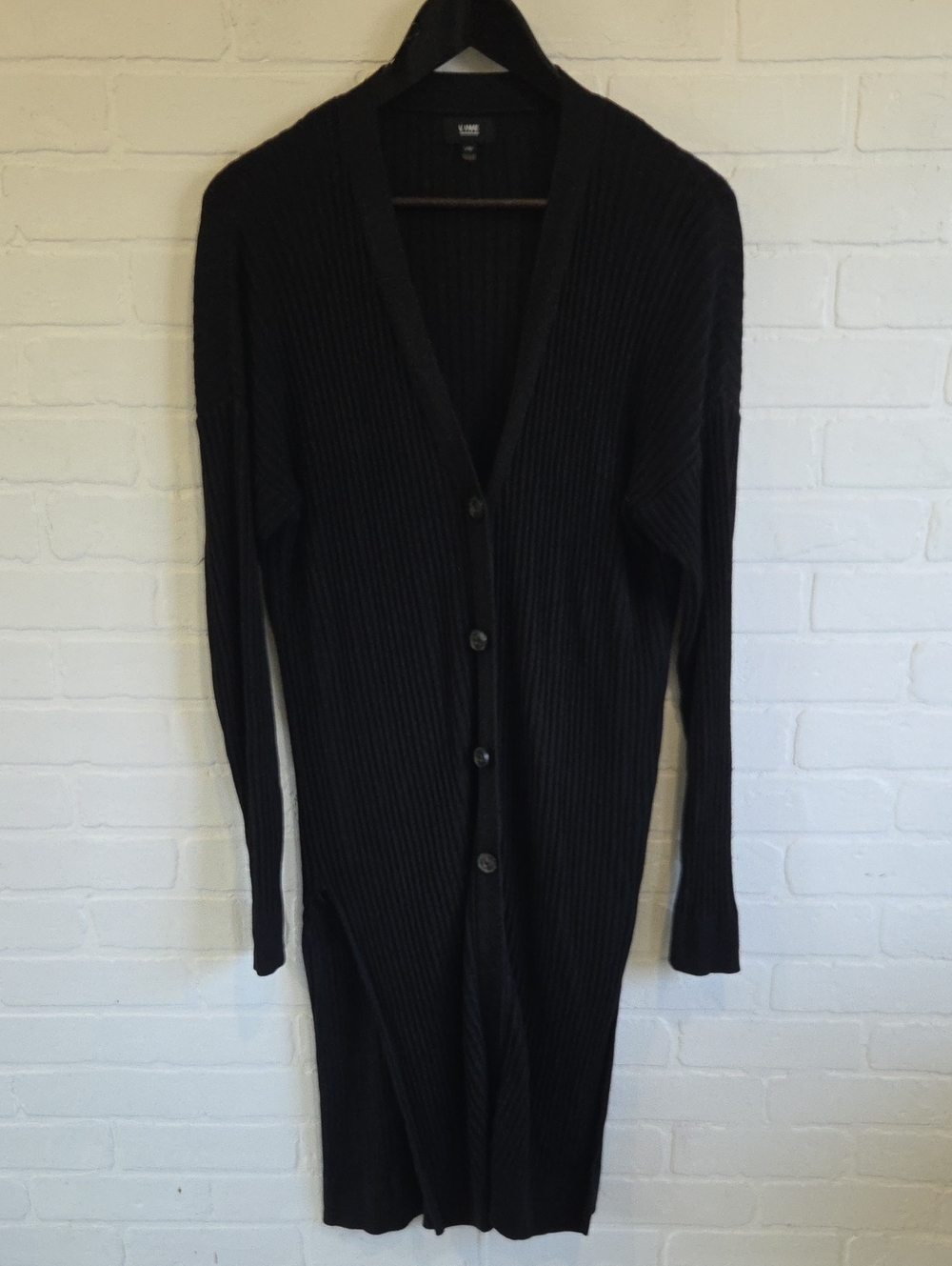 Line Long Black Ribbed Button-Front Cardigan - Unbranded
